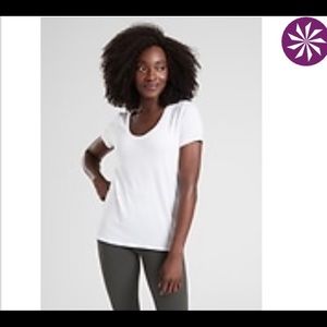 Athleta Essence vital tee, white u-neck t-shirt